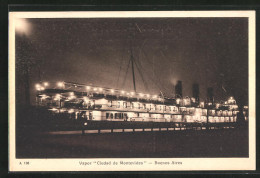 AK Buenos Aires, Passagierschiff Ciudad De Montevideo In Abendlicher Beleuchtung  - Steamers