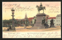 AK Hamburg-Altona, Kaiser Wilhelm-Denkmal Mit Bahnhofstrasse  - Altona