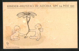 AK Hamburg-Altona, Kinder-Hilfstag 24. Mai 1911, Kinder Mit Schmetterlingsflügeln Greifen Nach Einer Blume, Kinderfü  - Autres & Non Classés