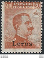 1921-22 Egeo Lero 20c. Arancio Mc. MNH Sassone N. 11 - Sonstige & Ohne Zuordnung