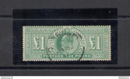 1902 GRAN BRETAGNA - Stanley Gibbons N. 266 - 1 Sterlina Dull Blue-green - Usata - Certificato Sorani - Sonstige & Ohne Zuordnung