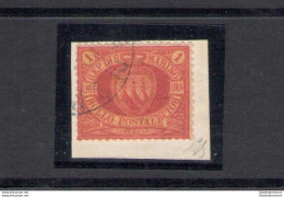 1892-94 SAN MARINO, N. 20 - 1 Lira Carminio Su Giallo - Su Bel Frammento - Firmato Emilio Diena !!!! - Sonstige & Ohne Zuordnung