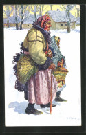 Künstler-AK Frolka, Tschechien, Alte Frau In Dicker Winterkleidung  - Non Classés