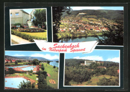 AK Lohr-Sackenbach Im Naturpark Spessart, Schwimmbad, Springbrunnen, Ortspartie  - Lohr