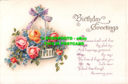 R500072 Birthday Greetings. Flowers In Basket. Postcard - Welt