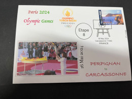 17-5-2024 (5 Z 17) Paris Olympic Games 2024 - Torch Relay (Etape 8) In Carcassonne (16-5-2024) With OZ Stamp - Estate 2024 : Parigi