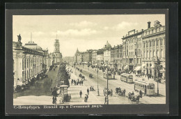 AK St. Petersbourg, Perspective De Newski Et Gostinny Dwor, Strassenbahn  - Russie