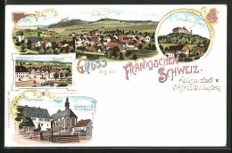 Lithographie Heiligenstadt /Fränk. Schweiz, Gasthaus Von F. Hösch Und Pfarrhaus, Schloss Greifenstein  - Autres & Non Classés