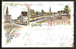 Lithographie Meinheim, Strassenpartie Mit Brauerei Prestein Und Schulhaus, Unteres Dorf  - Other & Unclassified