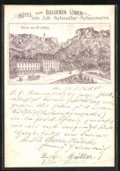 Vorläufer-Lithographie Streitberg, 1895, Hotel Zum Goldenen Löwen Von J. Schneider-Scheumann  - Other & Unclassified