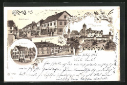 Lithographie Scheinfeld, Kirchstrasse Mit Post, Fürstl. Spital, Kgl. Bezirksamt  - Other & Unclassified