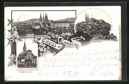 Lithographie Bamberg, Michaelsberg, Stephans-Kirche, Totalansicht  - Bamberg