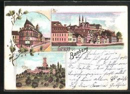 Lithographie Bamberg, Burg, Ortspartie Mit Kirche  - Bamberg