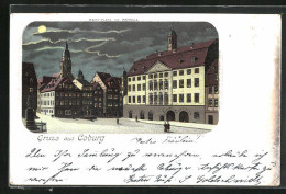 Lithographie Coburg, Marktplatz Mit Rathaus  - Coburg