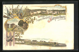 Lithographie Hammelburg, Nördliches Und Südliches Lager, Centrale Des Lagers U. Offiziers Speise-Anstalt  - Hammelburg
