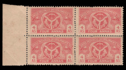 India UNITED PROVINCES ENTERTAINMENT TAX Block Of 4 Fish Archery MNH - Sonstige & Ohne Zuordnung