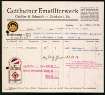 Rechnung Geithain I. Sa. 1934, Geithainer Emaillierwerk Grässler & Schmidt, Aufkleber Arbeitsschlacht 1934,   - Autres & Non Classés