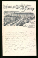 Facture Menton 1905, Hotel Du Louvre Menton, 250 Chambres & Saison Ascenseur, Vue De Das Hotel  - Autres & Non Classés