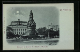 Mondschein-AK St. Petersburg, Monument De Cathérin II Et Théâtre D`Alexandre  - Russia
