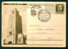 BG004 - OPERE DEL REGIME - LITTORIA - TORRE DEL PALAZZO COMUNALE - LATINA . STORIA POSTALE 1934 - Latina