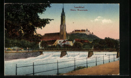 AK Landshut, Blick Auf Oberes Wasserwehr Vor Ort Und Kirche  - Landshut