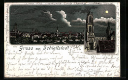 Lithographie Clair De Lune Schlettstadt, Vue Générale, Vue De Das Münster  - Other & Unclassified