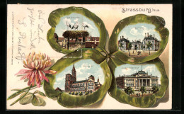 Lithographie Strassburg, Château, Münster, Justizpalast, Feuille De Trèfle  - Sonstige & Ohne Zuordnung
