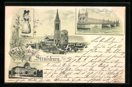 Lithographie Strassburg, Kaiserpalast, Kehler Pont  - Other & Unclassified
