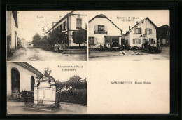 CPA Sundhoffen, Épicerie Et Cycles Reinhard, École, Monument Aux Morts  - Andere & Zonder Classificatie