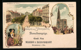 Lithographie Strassburg, Broglieplatz Avec Theater, Münster Von Der Westseite  - Other & Unclassified
