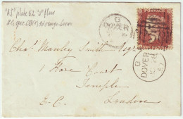 GB / England -1857 SG37 (Spec.C9(1)f) 1d (red)orange-brown Plate 52 (AJ) On Toned Paper, "J" Flaw On Cover From BRIGHTON - Lettres & Documents