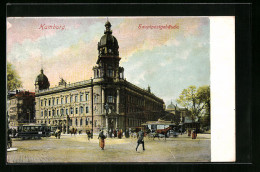 AK Hamburg, Hauptpostgebäude Mit Pferdewagen Und Strassenbahn  - Mitte