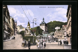 AK Karlsbad, Marktbrunnen Mit Stadtturm  - Czech Republic