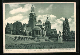 AK Stettin, Hakenterrasse Mit Zentaur-Denkmal Und Regierungsgebäude  - Pommern