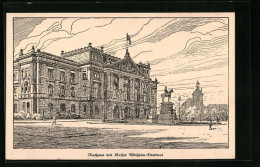 Künstler-AK Altona, Rathaus Mit Kaiser Wilhelm-Denkmal  - Altona