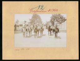 Fotografie Brück & Sohn Meissen, Ansicht Grossenhain, 1. Kgl. Sächsisches Husaren-Regiment König Albert Auf Patroui  - Guerre, Militaire