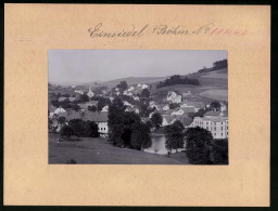 Fotografie Brück & Sohn Meissen, Ansicht Einsiedel / Böhmen, Blick über Den Ort Mit Dorfteich  - Places