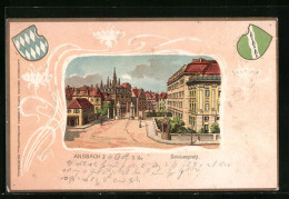 Passepartout-Lithographie Ansbach, Der Schlossplatz, Wappen  - Autres & Non Classés