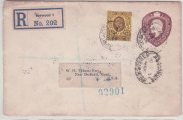 UK Postal Stationery 3 1/2d + 3d Tilson New Bedford Mass USA From Norwood 1908 - Covers & Documents