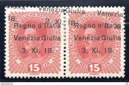 Venezia Giulia - 15 Heller N. 6 Coppia Doppia Soprastampa Di Cui Una Spostata - Ortsausgaben/Autonome A.