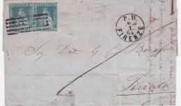 Italy Firenze Florence Tuscany Lovely Cover With 2 Blue Stamp Definitives For Ferrara 1854 - Tuscany