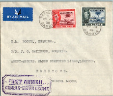 Gambia Air Mail Cover Bathurst 1938 For Freetown Sierre Leone - Gambia (...-1964)