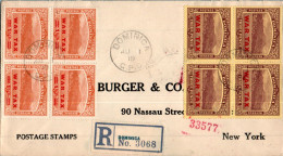 Dominica Cover 2 Blocks Of 4 WAR TAX Cancel For Burger Nassaut Street New York US 1919 - Dominique (...-1978)