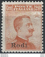 1917 Egeo Rodi 20c. Arancio Mc MNH Sassone N. 10 - Otros & Sin Clasificación