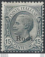 1918-22 Egeo Rodi 15c. Grigio MNH Sassone N. 11 - Autres & Non Classés