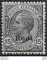 1918-22 Egeo Rodi 15c. Grigio Bc MNH Sassone N. 11 - Altri & Non Classificati