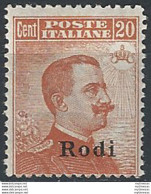 1918-22 Egeo Rodi 20c. Arancio MNH Sassone N. 12 - Autres & Non Classés