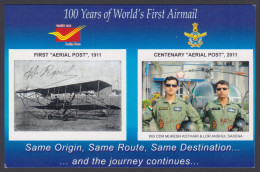 Inde India 2011 Mint Postcard World's First Airmail, Biplane, Helicopter, Indian Air Force, Aerial Post, Aeroplane - Inde