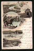 Lithographie Säckingen, Trompeter Von Säckingen, Ortsansicht, Waldshut V. Haspel, Rheinfelder Brücke  - Bad Säckingen