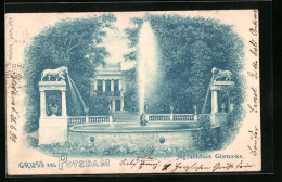 Lithographie Potsdam, Jagdschloss Glienicke Mit Brunnen  - Chasse